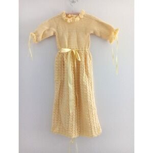 Handmade Knit Baby Girl Bunting Sweater Buttercup Yellow Ruffle Sweater VTG Cozy